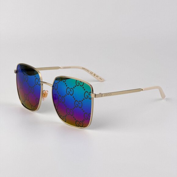 Gucci GG0802S 004 Women’s Sunglasses Gold Square Frame with Multicolor GG Mirror main image 11